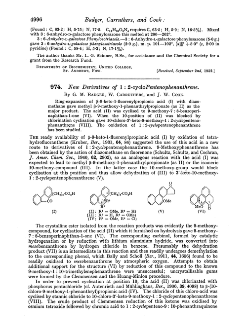 974. New derivatives of 1 : 2-cyclopentenophenanthrene