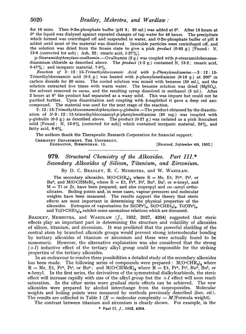 979. Structural chemistry of the alkoxides. Part III. Secondary alkoxides of silicon, titanium, and zirconium