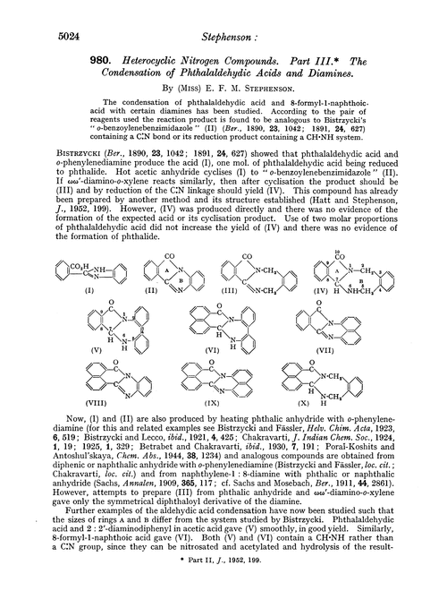 980. Heterocyclic nitrogen compounds. Part III. The condensation of phthalaldehydic acids and diamines