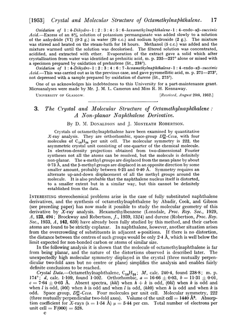 3. The crystal and molecular structure of octamethylnaphthalene : a non-planar naphthalene derivative