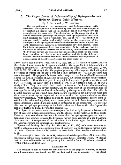 6. The upper limits of inflammability of hydrogen–air and hydrogen–nitrous oxide mixtures
