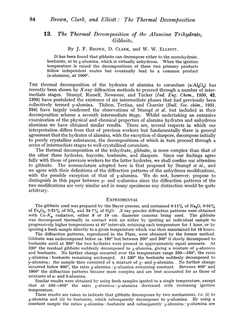13. The thermal decomposition of the alumina trihydrate, gibbsite