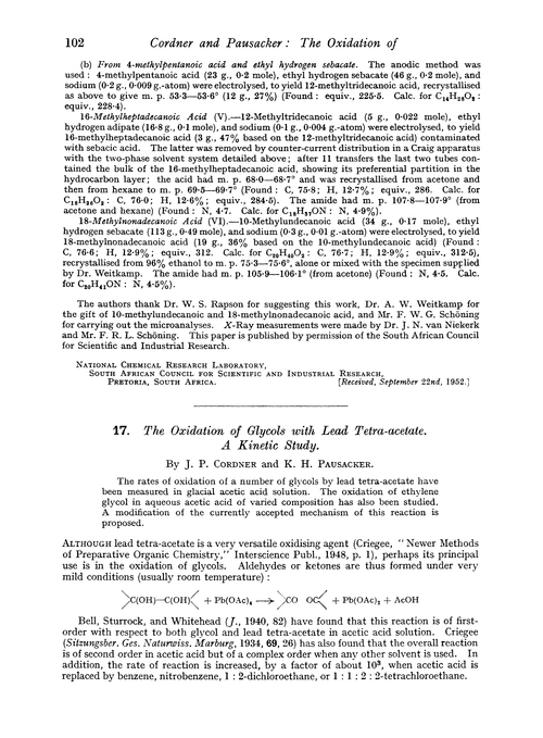 17. The oxidation of glycols with lead tetra-acetate. A kinetic study