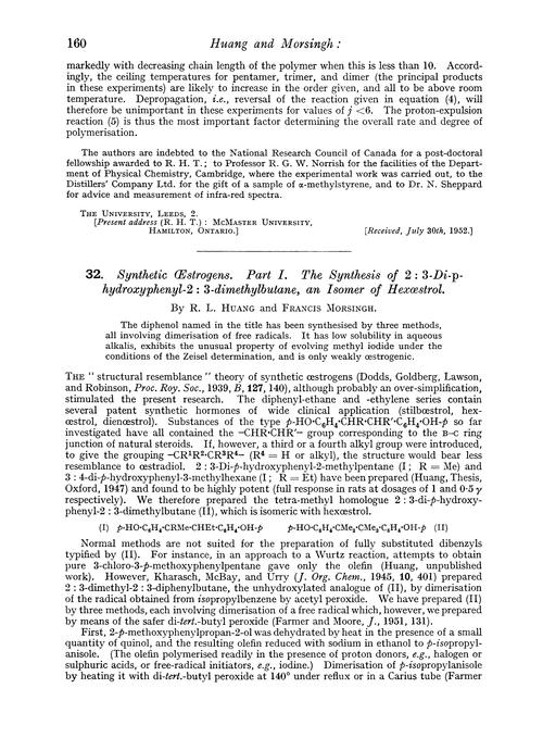 32. Synthetic œstrogens. Part I. The synthesis of 2 : 3-di-p-hydroxyphenyl-2 : 3-dimethylbutane, an isomer of hexœstrol