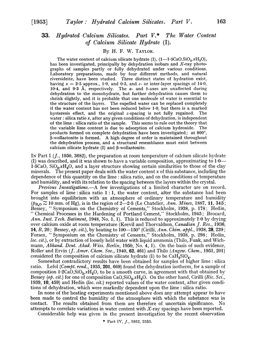 33. Hydrated calcium silicates. Part V. The water content of calcium silicate hydrate (I)