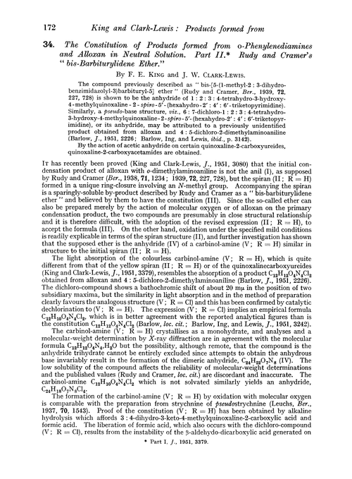 34. The constitution of products formed from o-phenylenediamines and alloxan in neutral solution. Part II. Rudy and Cramer's “bis-barbiturylidene ether.”