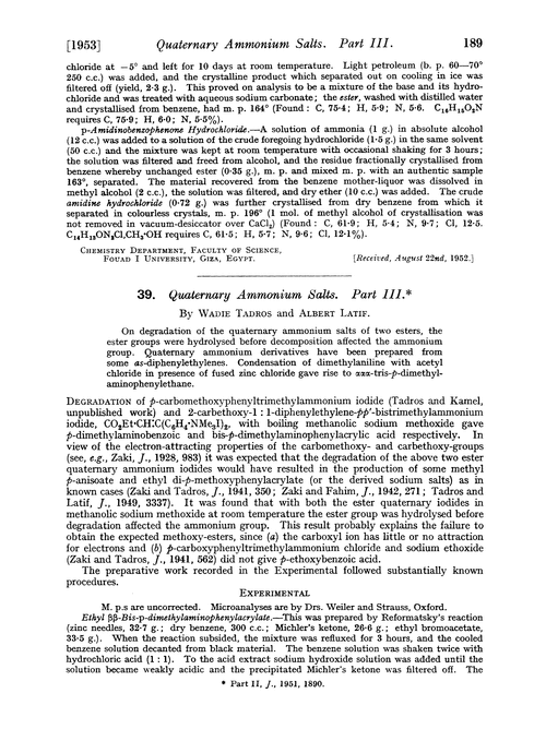 39. Quaternary ammonium salts. Part III