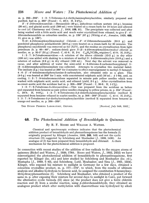 48. The photochemical addition of benzaldehyde to quinones