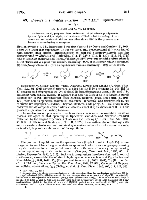 49. Steroids and Walden inversion. Part IX. Epimerisation at C(17)