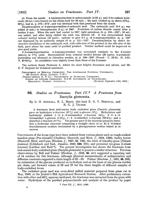 66. Studies on fructosans. Part IV. A fructosan from Dactylis glomerata