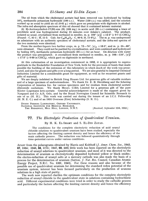 77. The electrolytic production of quadrivalent uranium