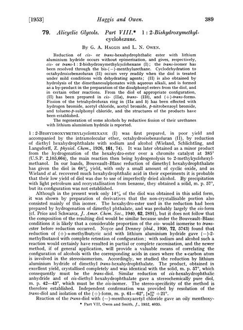 79. Alicyclic glycols. Part VIII. 1 : 2-Bishydroxymethylcyclohexane