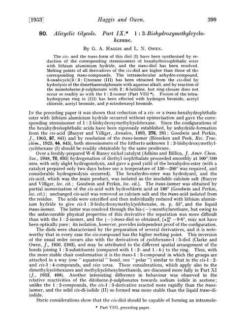 80. Alicyclic glycols. Part IX. 1 : 3-Bishydroxymethylcyclohexane