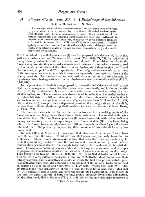 81. Alicyclic glycols. Part X. 1 : 4-Bishydroxymethylcyclohexane