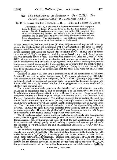 92. The chemistry of the triterpenes. Part XIII. The further characterisation of polyporenic acid A