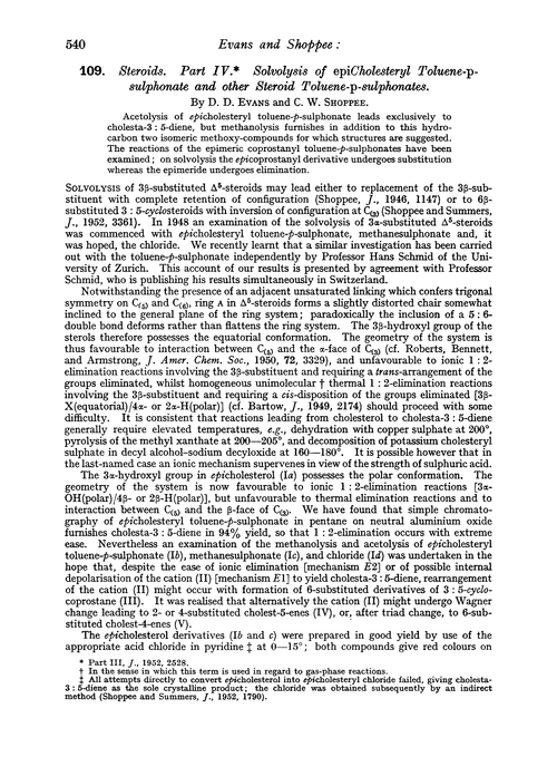 109. Steroids. Part IV. Solvolysis of epicholesteryl toluene-p-sulphonate and other steroid toluene-p-sulphonates