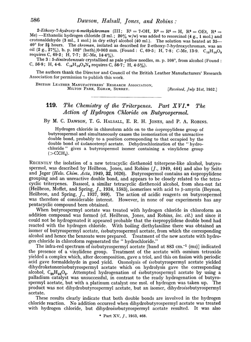 119. The chemistry of the triterpenes. Part XVI. The action of hydrogen chloride on butyrospermol