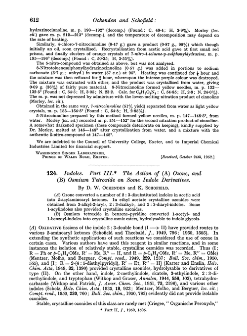 124. Indoles. Part III. The action of (A) ozone, and (B) osmium tetroxide on some indole derivatives