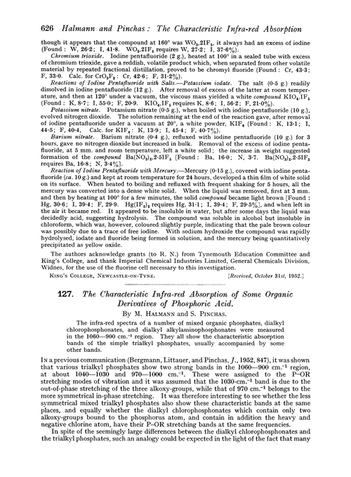 127. The characteristic infra-red absorption of some organic derivatives of phosphoric acid