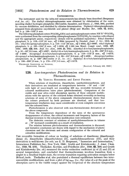 128. Low-temperature photochromism and its relation to thermochromism