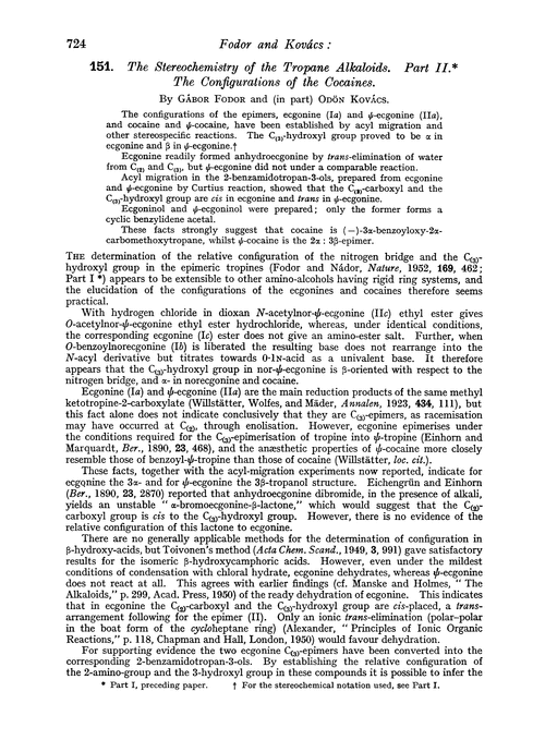 151. The stereochemistry of the tropane alkaloids. Part II. The configurations of the cocaines