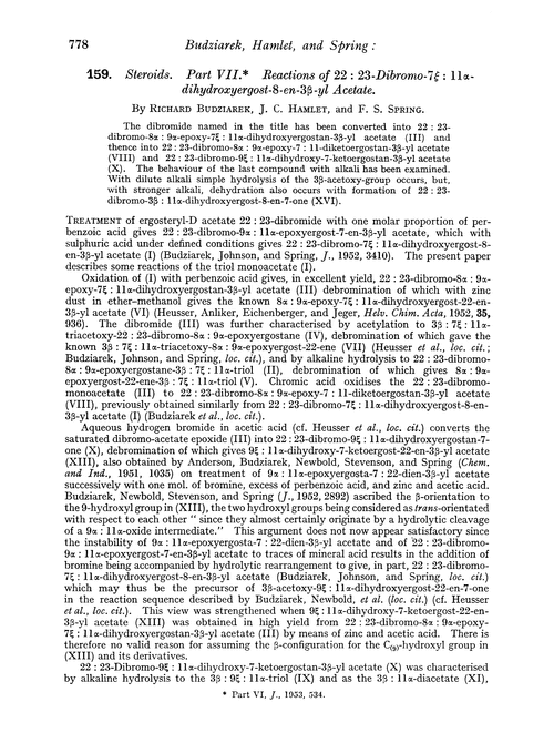 159. Steroids. Part VII. Reactions of 22 : 23-dibromo-7ξ : 11α-dihydroxyergost-8-en-3β-yl acetate