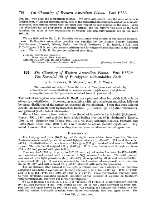 161. The chemistry of Western Australian plants. Part VIII. The essential oil of Eucalyptus eudesmioides bark