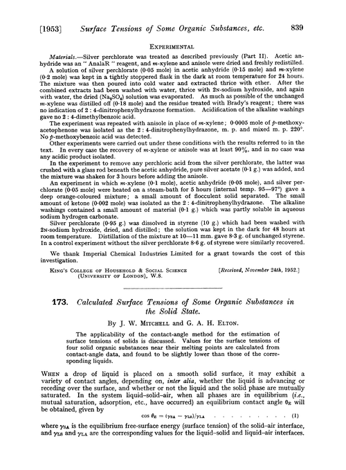 173. Calculated surface tensions of some organic substances in the solid state