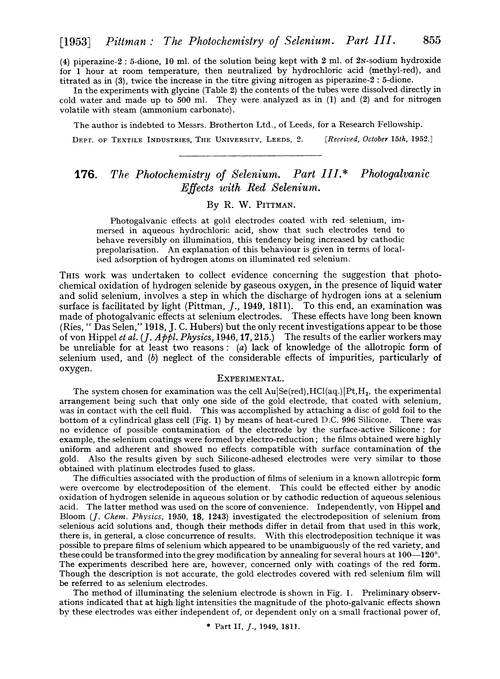 176. The photochemistry of selenium. Part III. Photogalvanic effects with red selenium