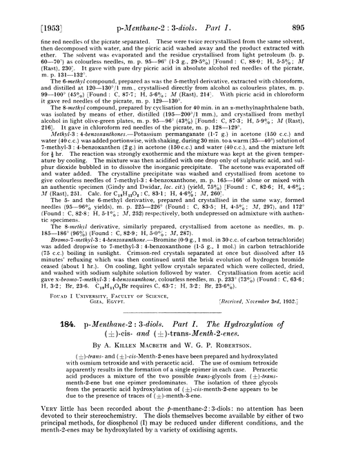 184. p-Menthane-2 : 3-diols. Part I. The hydroxylation of (±)-cis- and (±)-trans-Menth-2-enes