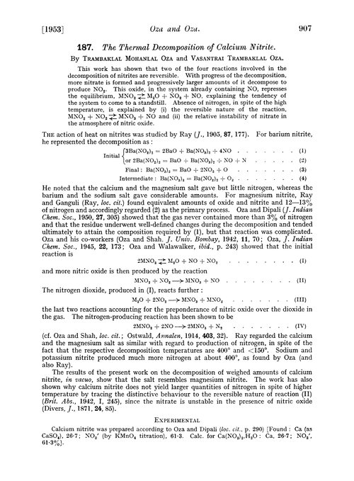 187. The thermal decomposition of calcium nitrite