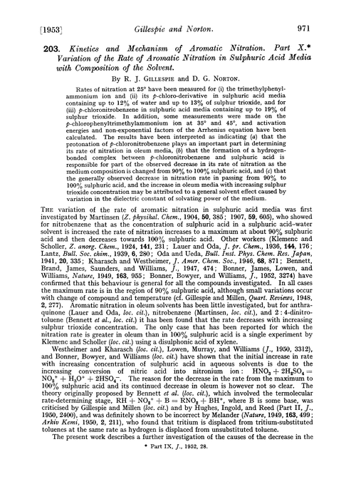 203. Kinetics and mechanism of aromatic nitration. Part X. Variation of the rate of aromatic nitration in sulphuric acid media with composition of the solvent