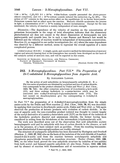 212. 2-Mercaptoglyoxalines. Part VII. The preparation of Di-C-substituted 2-mercaptoglyoxalines from aspartic acid
