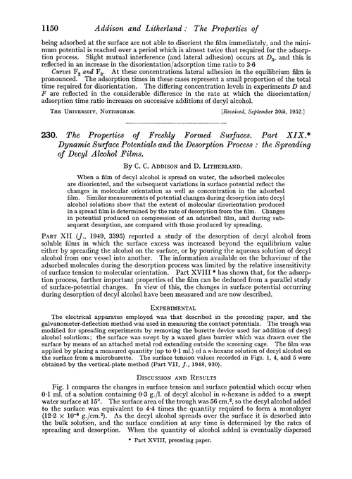 230. The properties of freshly formed surfaces. Part XIX. Dynamic surface potentials and the desorption process: the spreading of decyl alcohol films