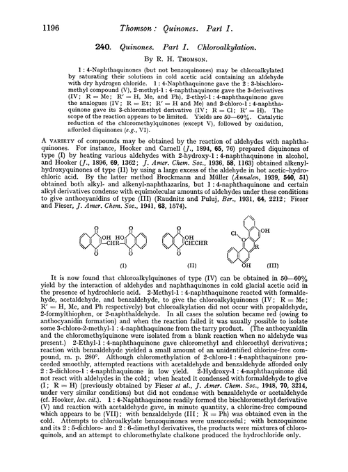 240. Quinones. Part I. Chloroalkylation