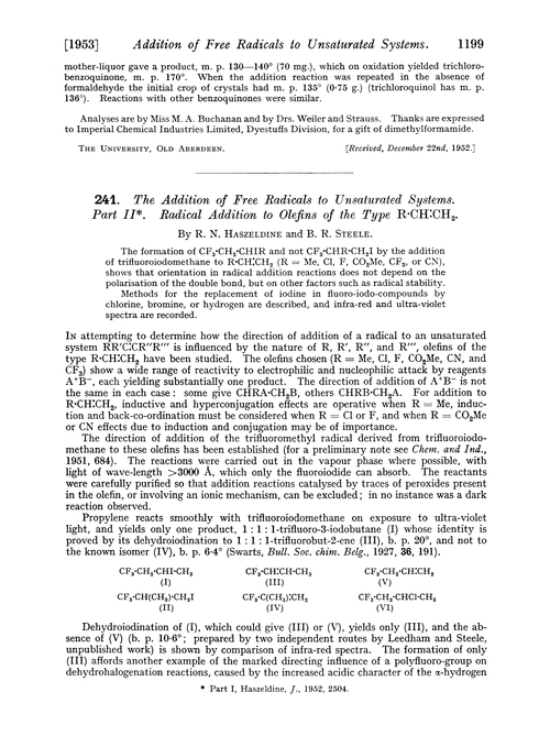 241. The addition of free radicals to unsaturated systems. Part II. Radical addition to olefins of the type R·CH:CH2