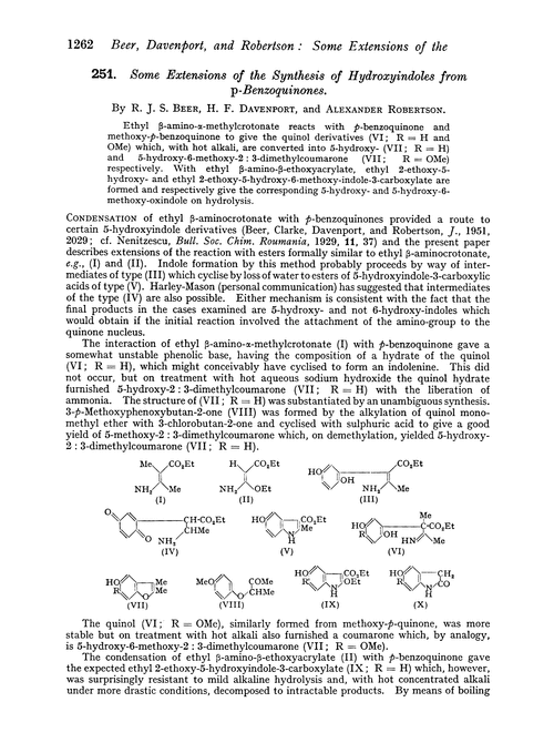251. Some extensions of the synthesis of hydroxyindoles from p-benzoquinones