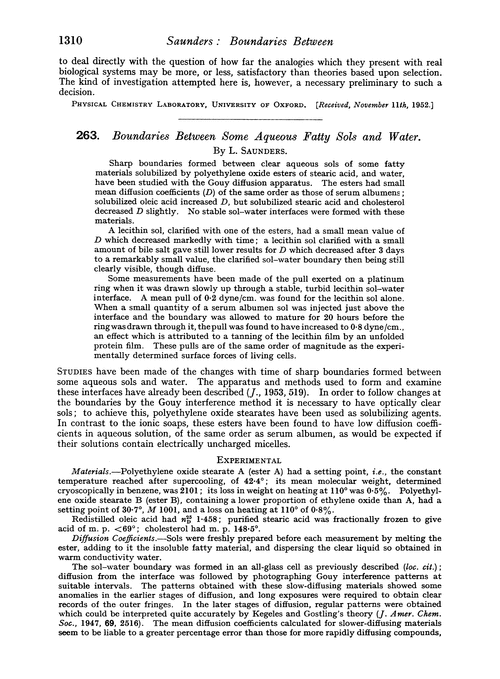 263. Boundaries between some aqueous fatty sols and water