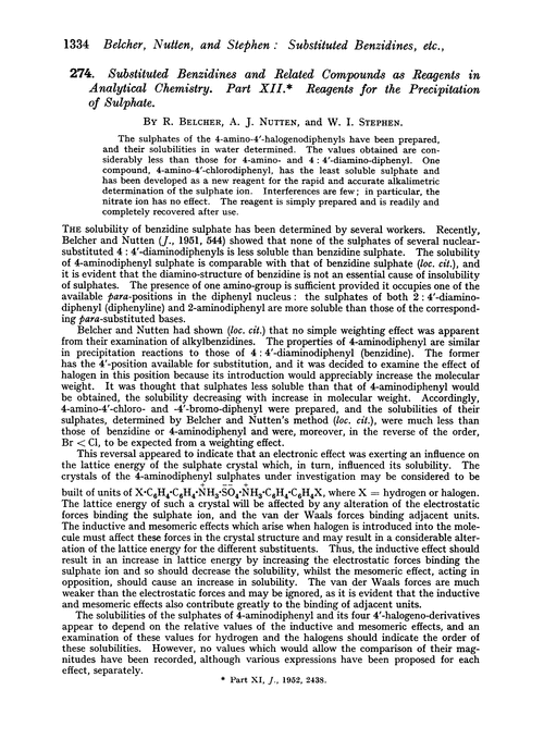 274. Substituted benzidines and related compounds as reagents in Analytical Chemistry. Part XII. Reagents for the precipitation of sulphate