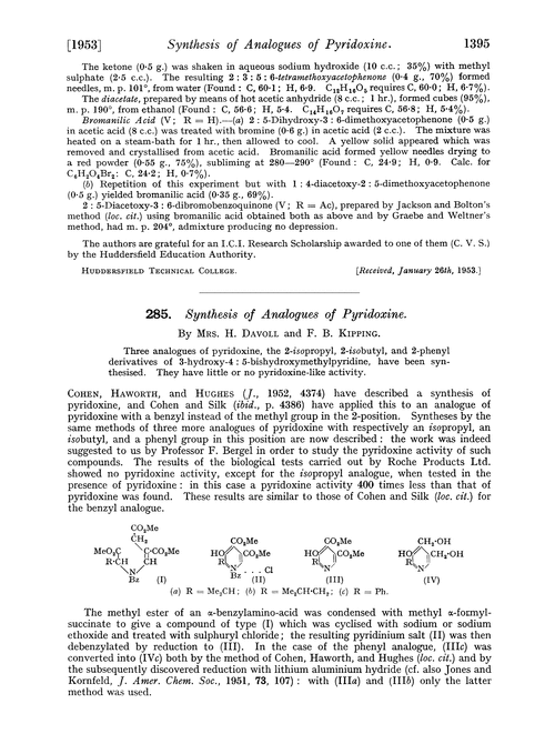 285. Synthesis of analogues of pyridoxine