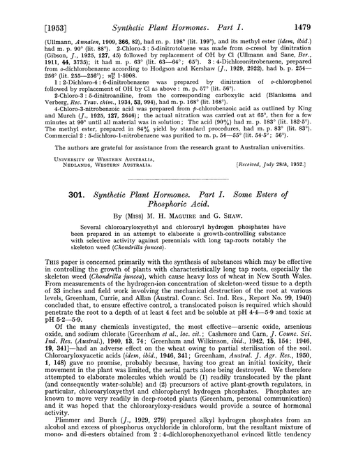 301. Synthetic plant hormones. Part I. Some esters of phosphoric acid