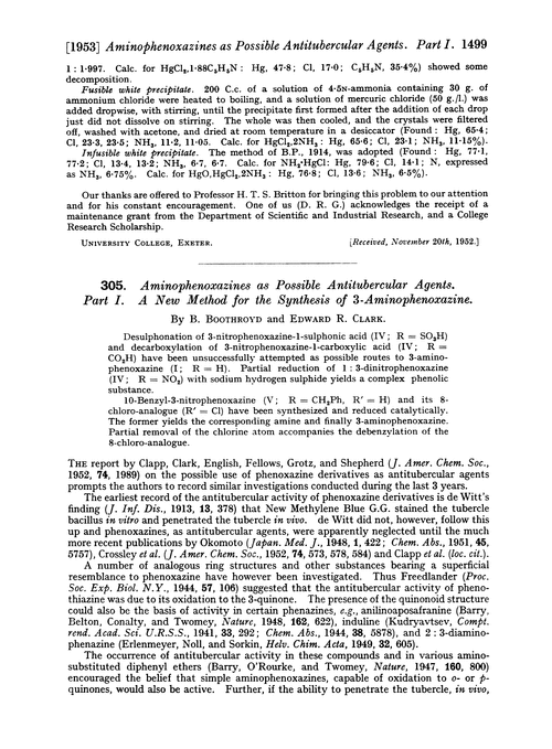 305. Aminophenoxazines as possible antitubercular agents. Part I. A new method for the synthesis of 3-aminophenoxazine