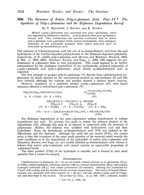 308. The structure of native poly-D-glutamic acid. Part IV. The synthesis of poly-L-glutamine and the Hofmann degradation thereof