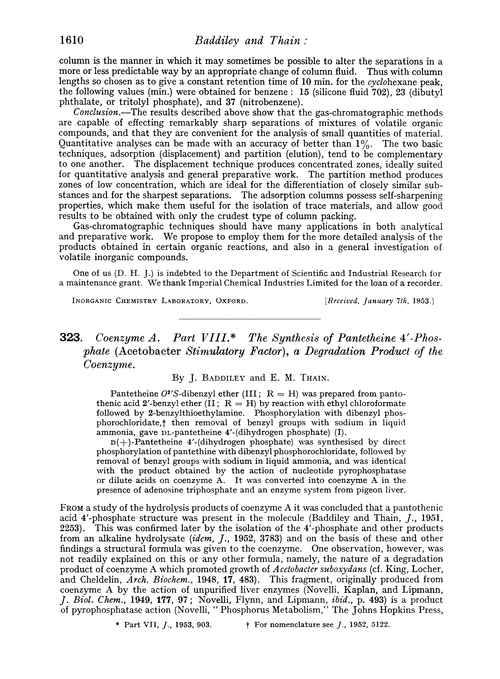 323. Coenzyme A. Part VIII. The synthesis of pantetheine 4′-phosphate (acetobacter stimulatory factor), a degradation product of the coenzyme