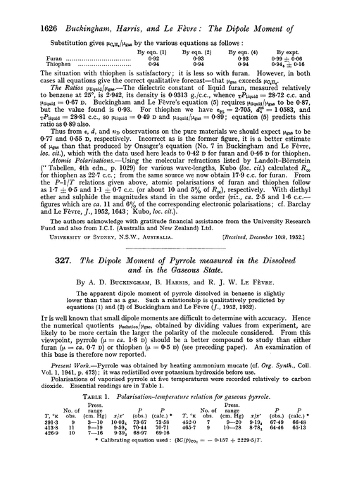 327. The dipole moment of pyrrole measured in the dissolved and in the gaseous state