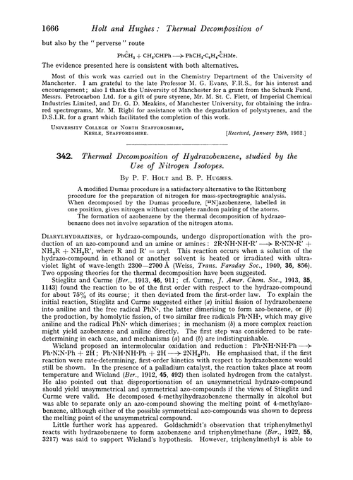 342. Thermal decomposition of hydrazobenzene, studied by the use of nitrogen isotopes
