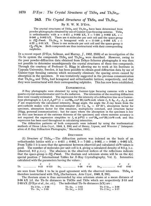 343. The crystal structures of ThSe2 and Th7Se12