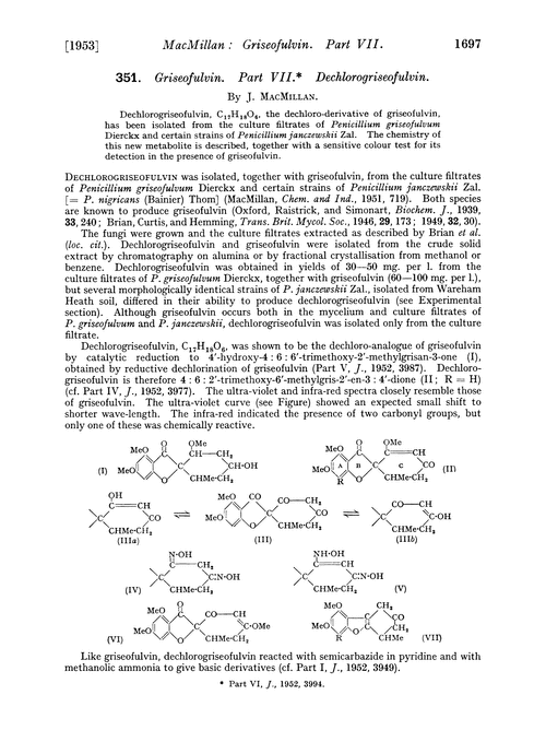 351. Griseofulvin. Part VII. Dechlorogriseofulvin
