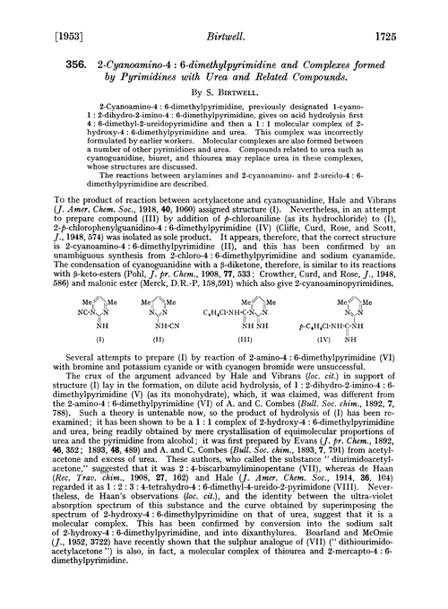 356. 2-Cyanoamino-4 : 6-dimethylpyrimidine and complexes formed by pyrimidines with urea and related compounds