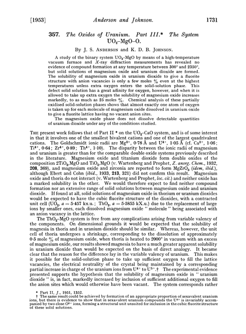 357. The oxides of uranium. Part III. The system UO2–MgO–O
